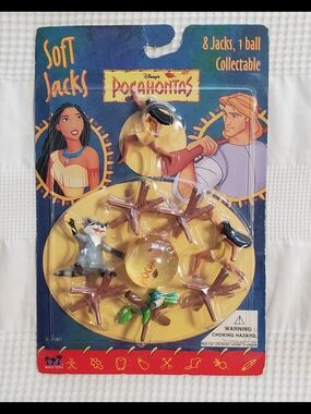 Collectible 1995 Disney Pocahontas Soft Jacks Set - Blue, Yellow & Brown